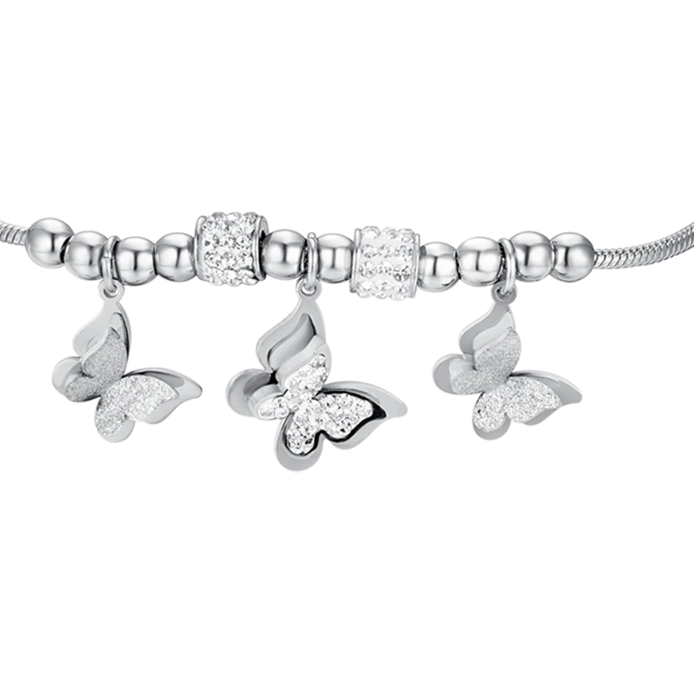 BK 2563 Damenarmband aus Stahl mit dreidimensionalen Schmetterlingen