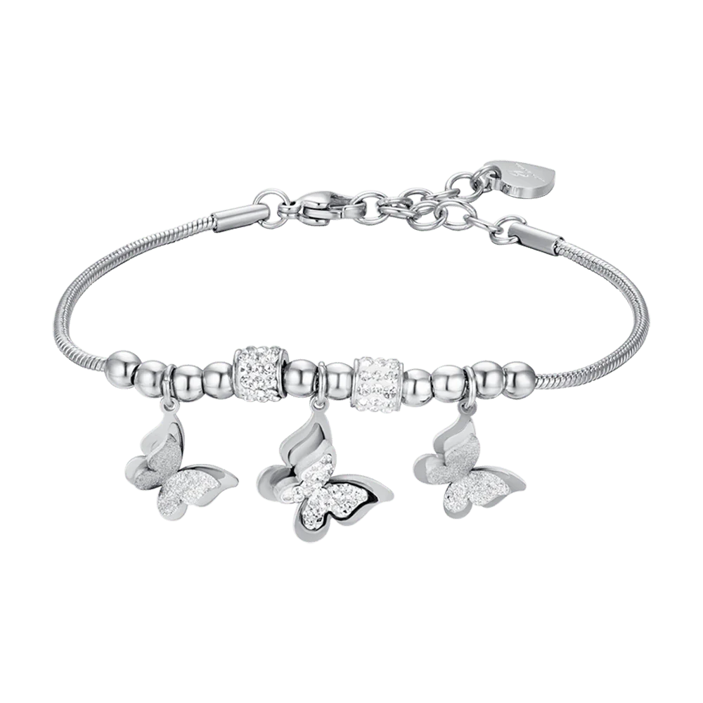 BK 2563 Damenarmband aus Stahl mit dreidimensionalen Schmetterlingen