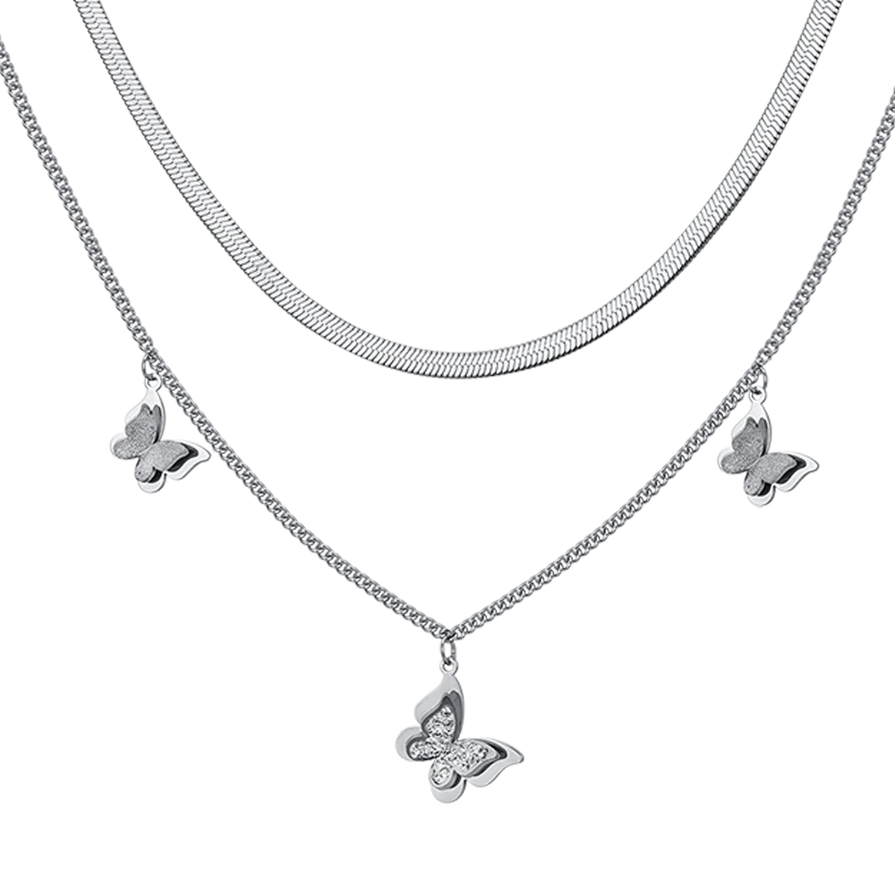 CK 1956  Damenkette aus Edelstahl mit dreidimensionalen Schmetterlingen